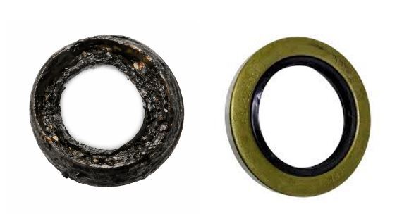 Trailer wheel hub with dust cap removed while fresh grease is applied to bearings
during routine maintenance.